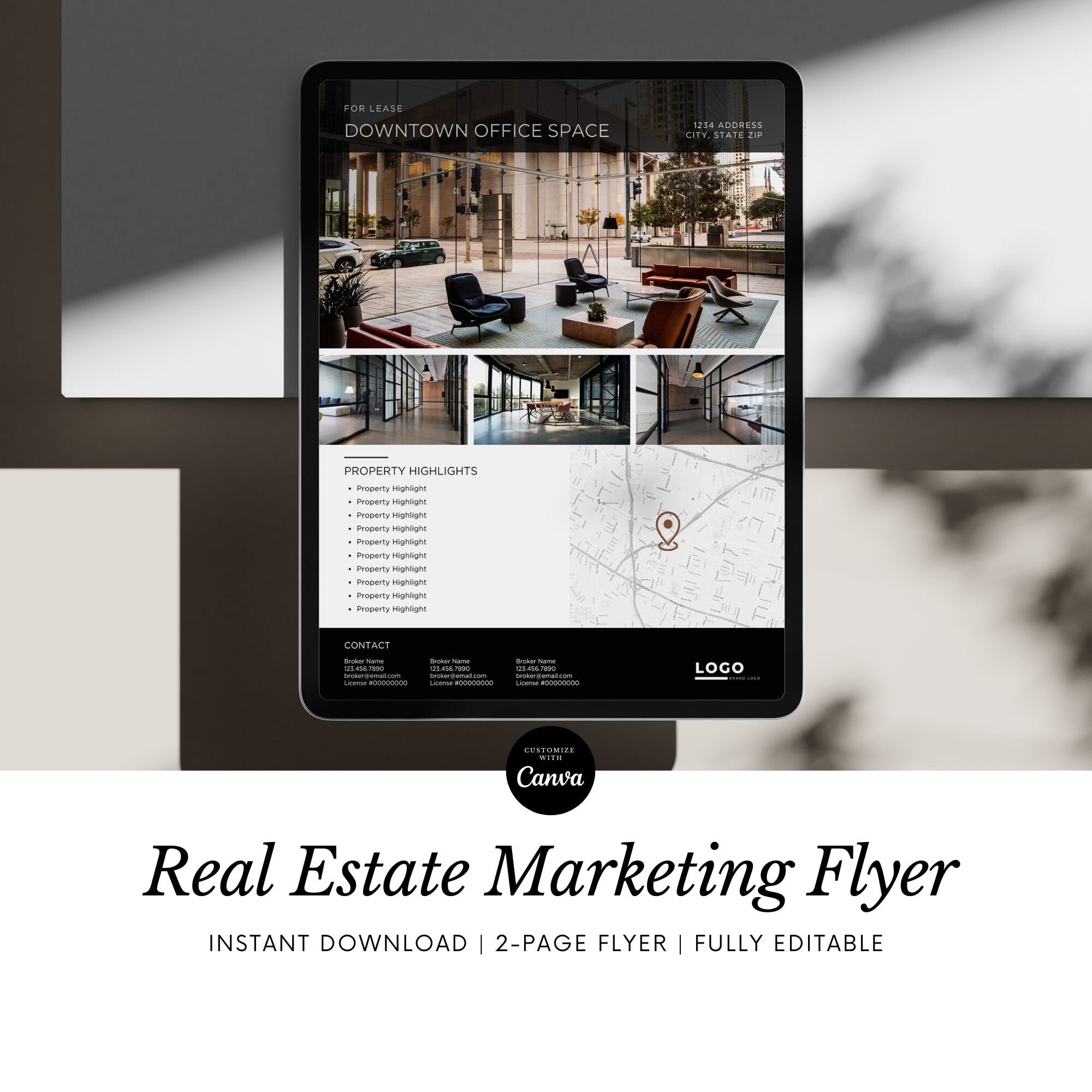 Commercial Real Estate Marketing Flyer Template: Editable Canva Design (8.5x11 Portrait)