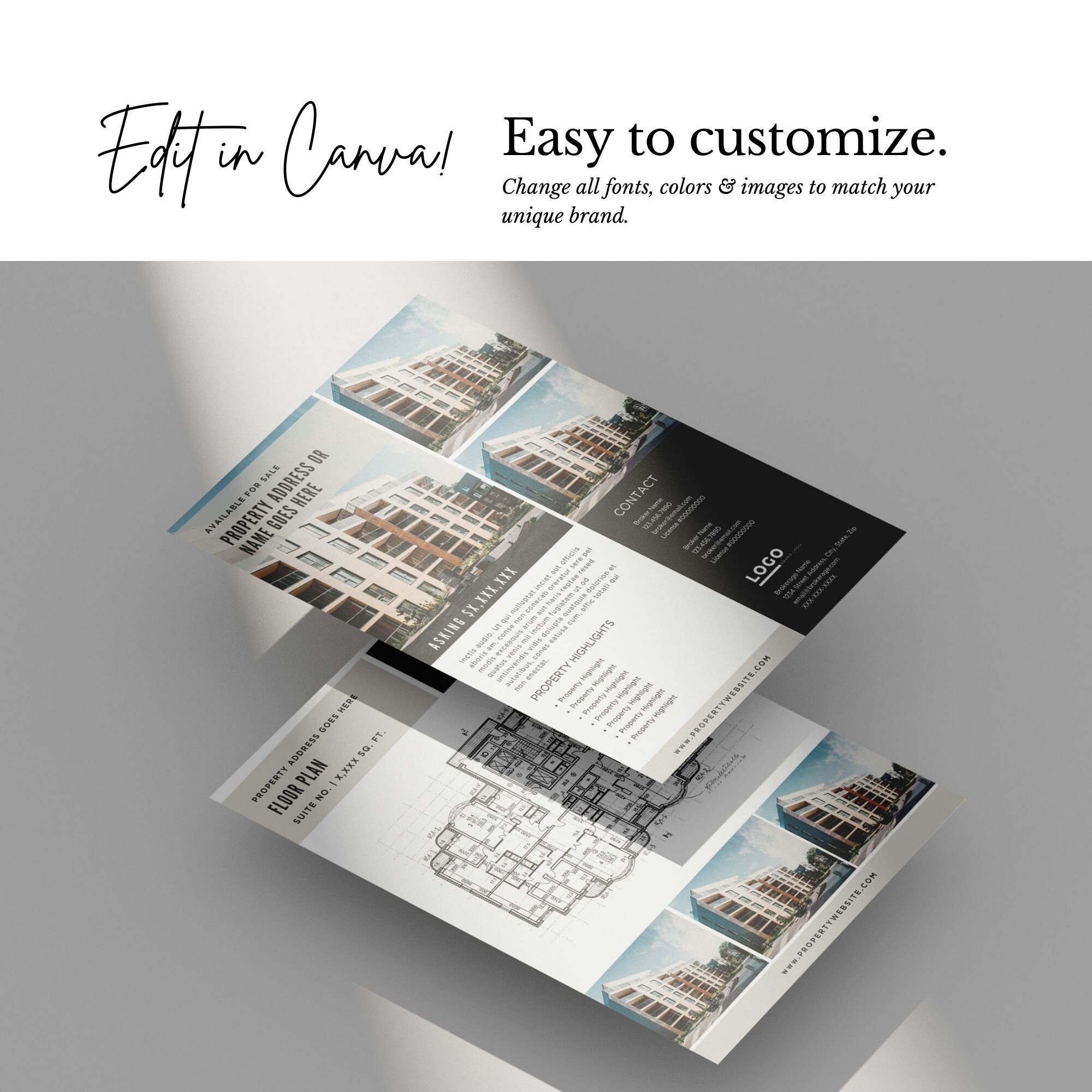 Commercial Real Estate Brochure Template: 8.5"x11" Marketing Flyer (Canva)