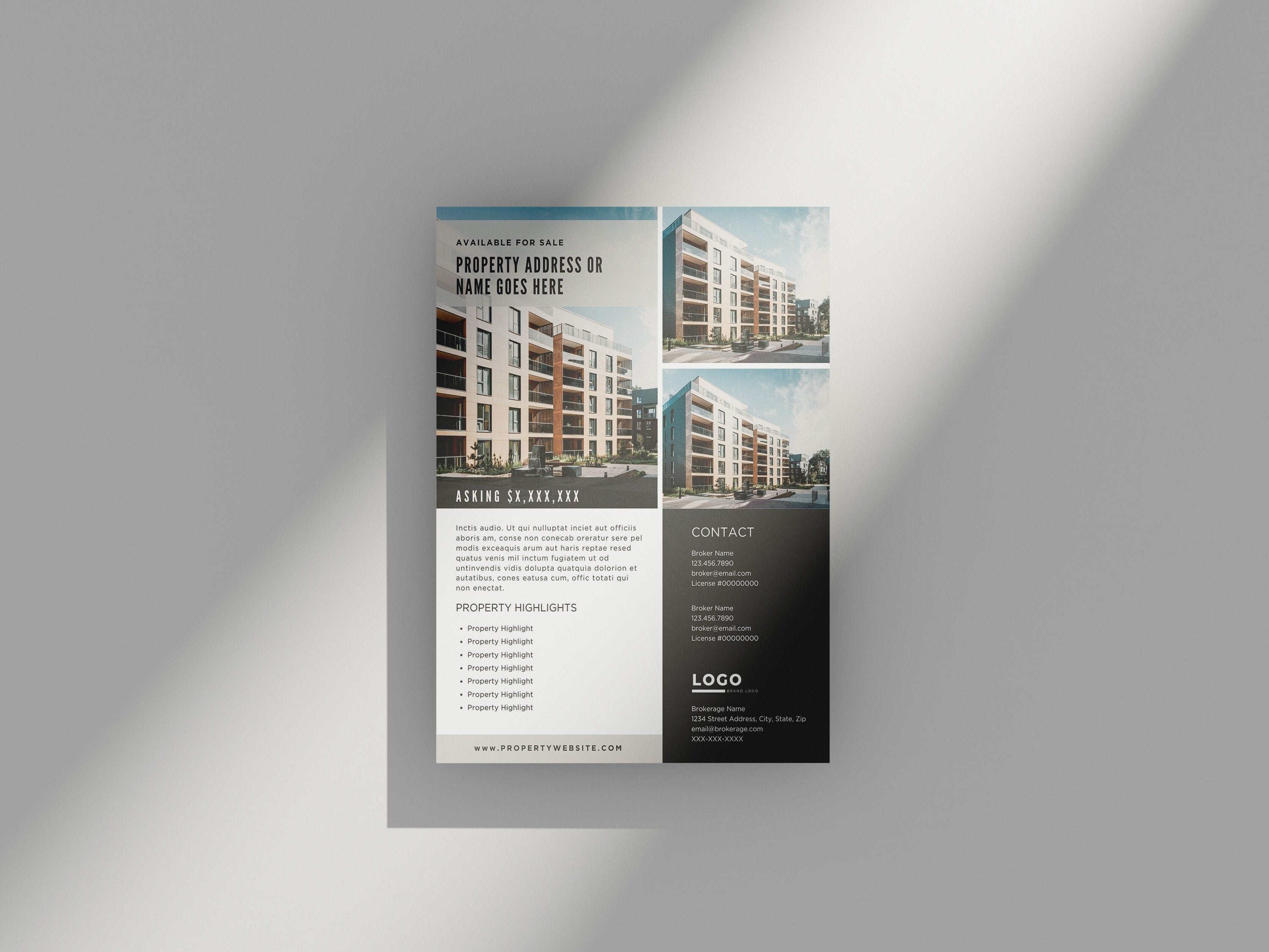 Commercial Real Estate Brochure Template: 8.5"x11" Marketing Flyer (Canva)