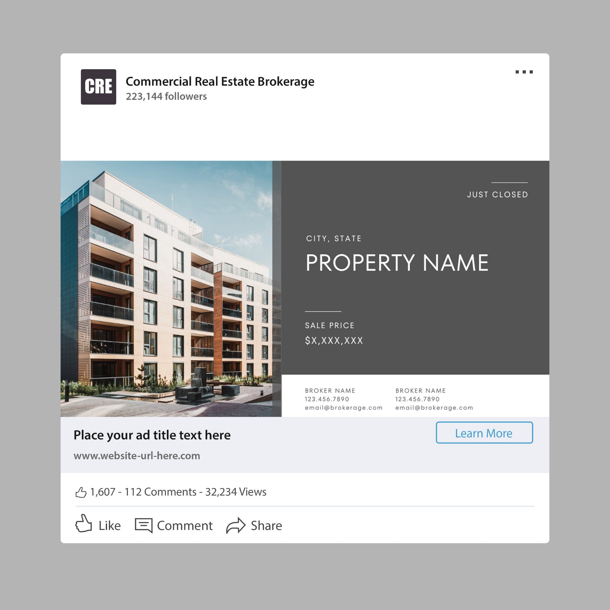 Commercial Real Estate LinkedIn Post Templates: Canva Editable (Digital Download)