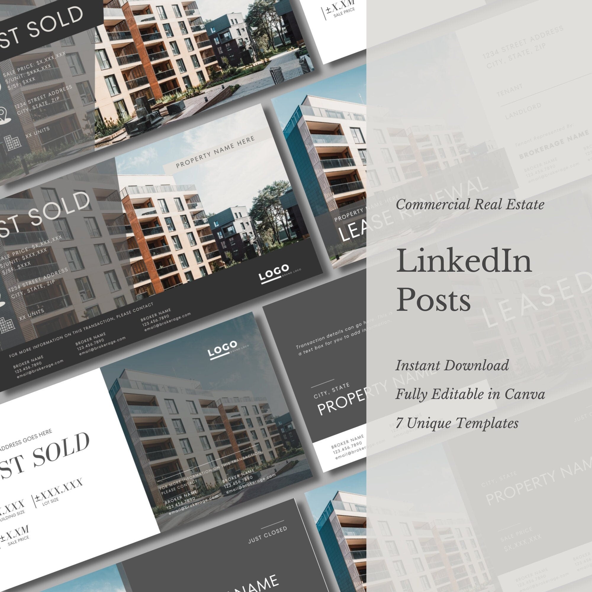 Commercial Real Estate LinkedIn Post Templates: Canva Editable (Digital Download)