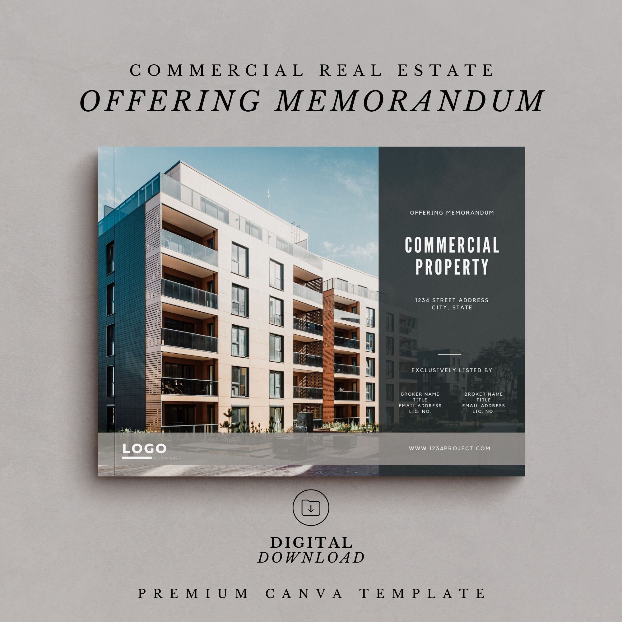 Commercial Real Estate Offering Memorandum Template: Canva Brochure (Digital Download)