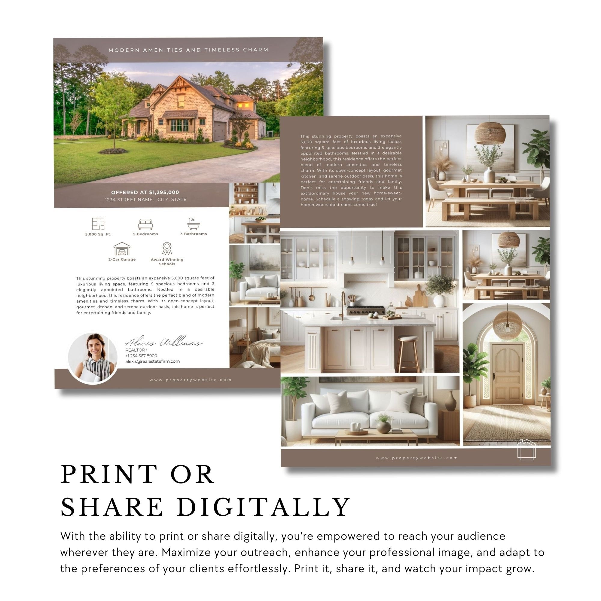Real Estate Listing Flyer: 2-Page Canva Template (Digital Download)