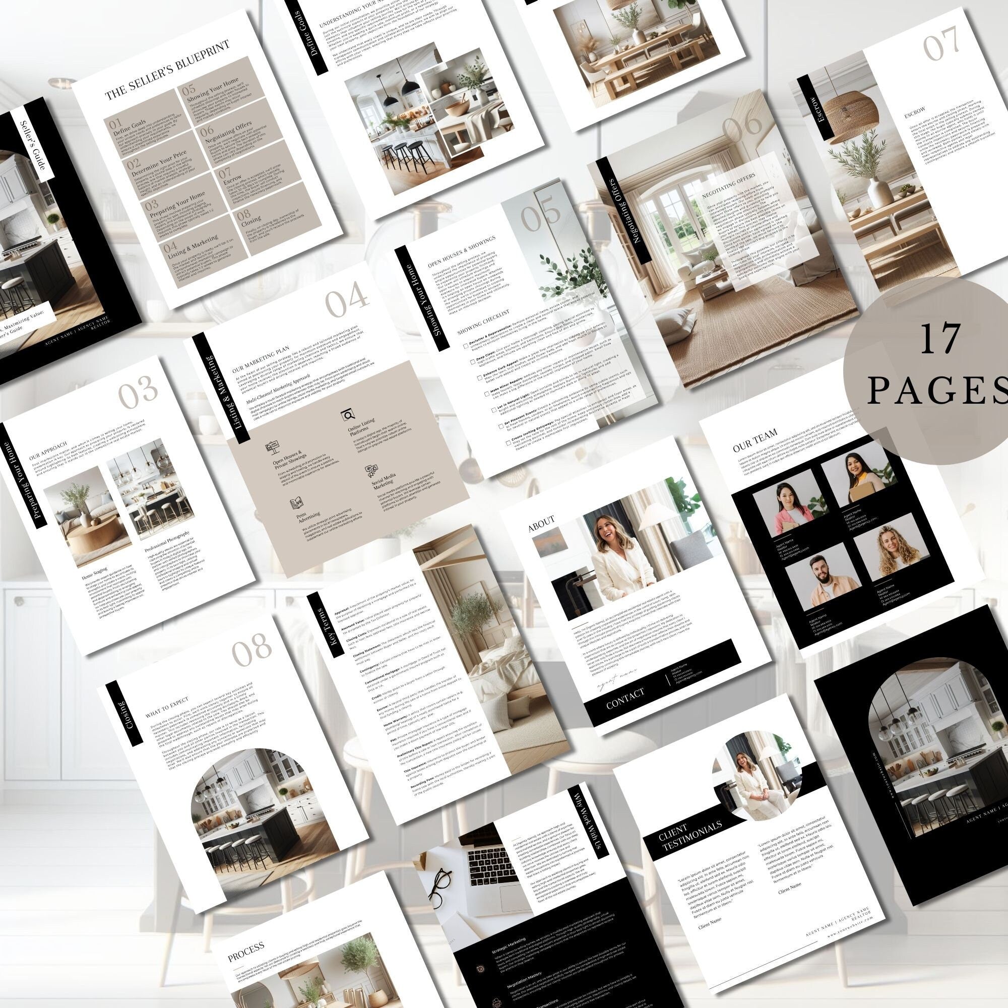 Real Estate Seller's Guide: 17-Page Marketing Template (Canva Editable, Digital Download)