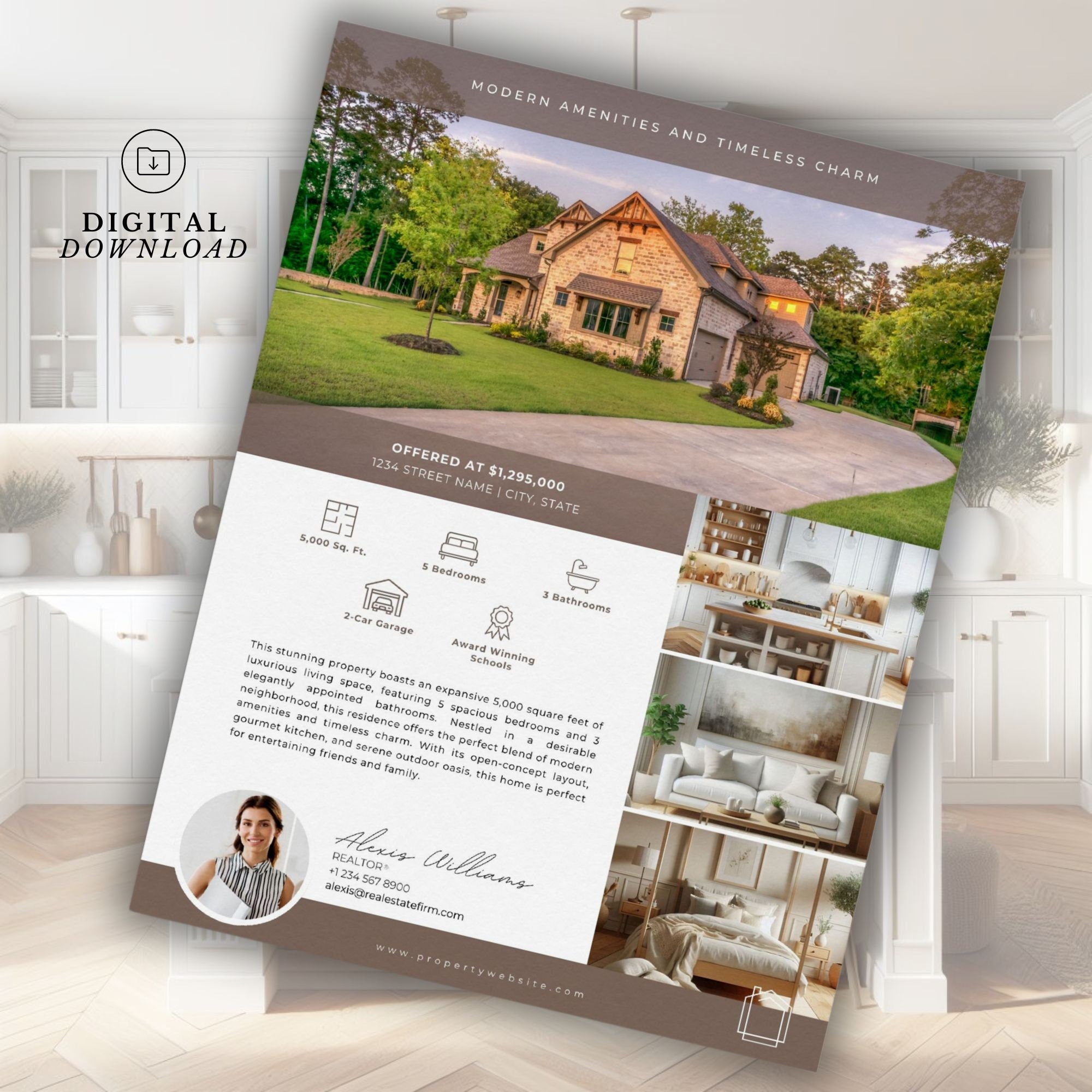 Real Estate Listing Flyer: 2-Page Canva Template (Digital Download)