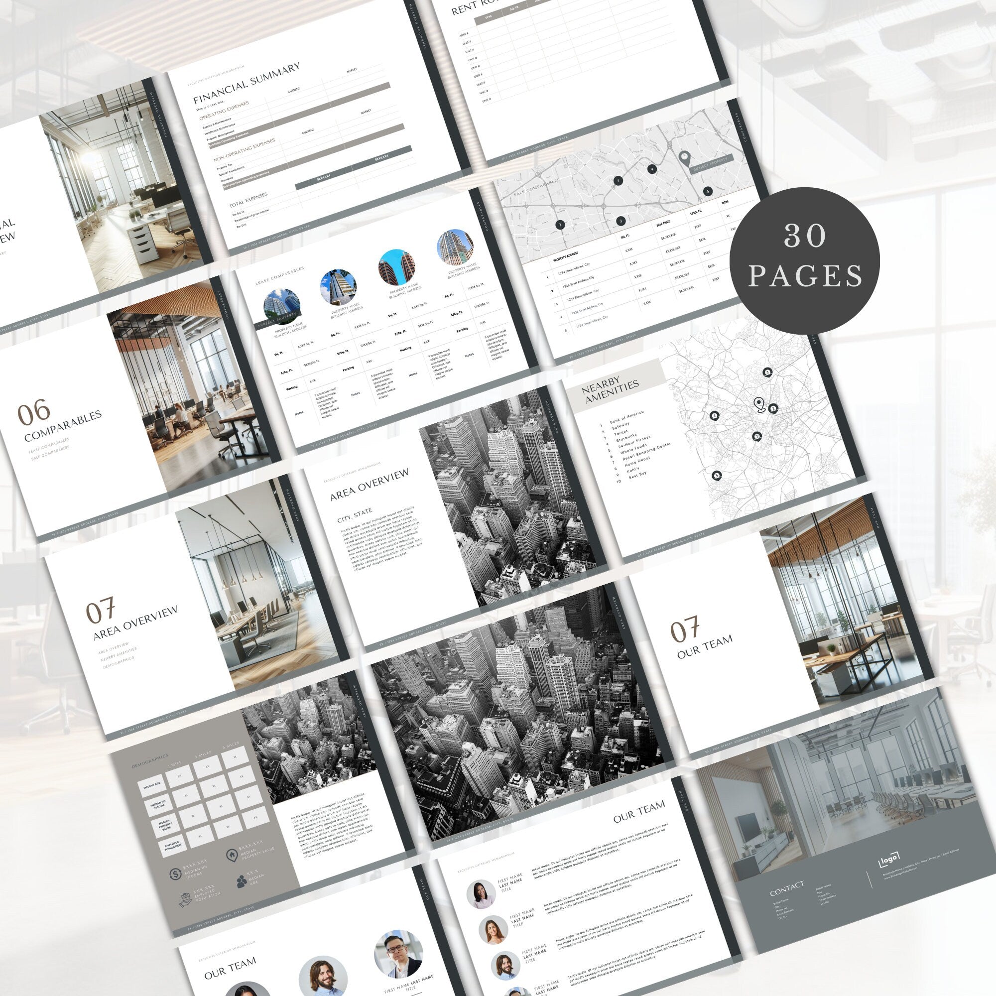 Commercial Real Estate Brochure Template: 30-Page Offering Memorandum (Edit in Canva)