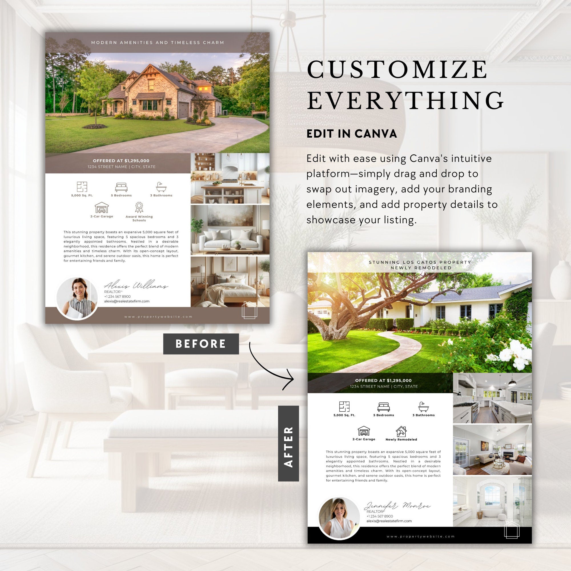 Real Estate Listing Flyer: 2-Page Canva Template (Digital Download)
