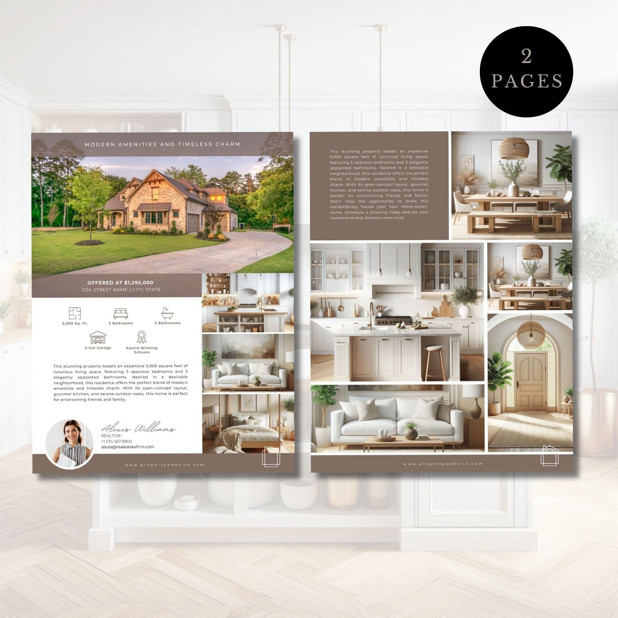 Real Estate Listing Flyer: 2-Page Canva Template (Digital Download)