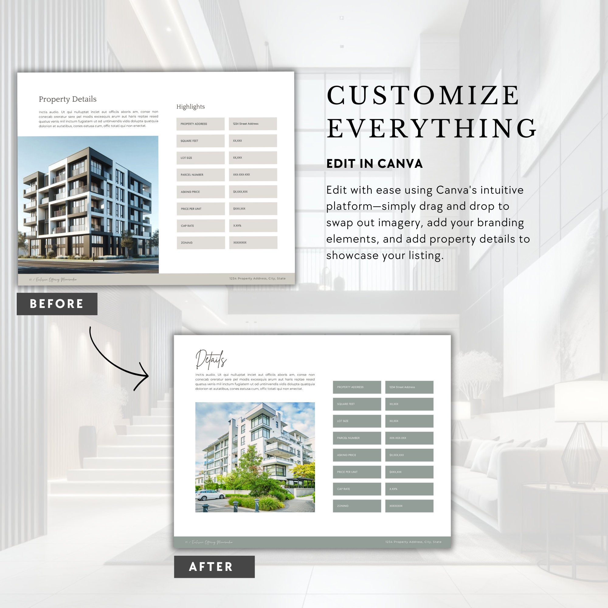 Commercial Real Estate Offering Memorandum Brochure | Commercial Real Estate Brochure | For Sale Package | Edit in Canva