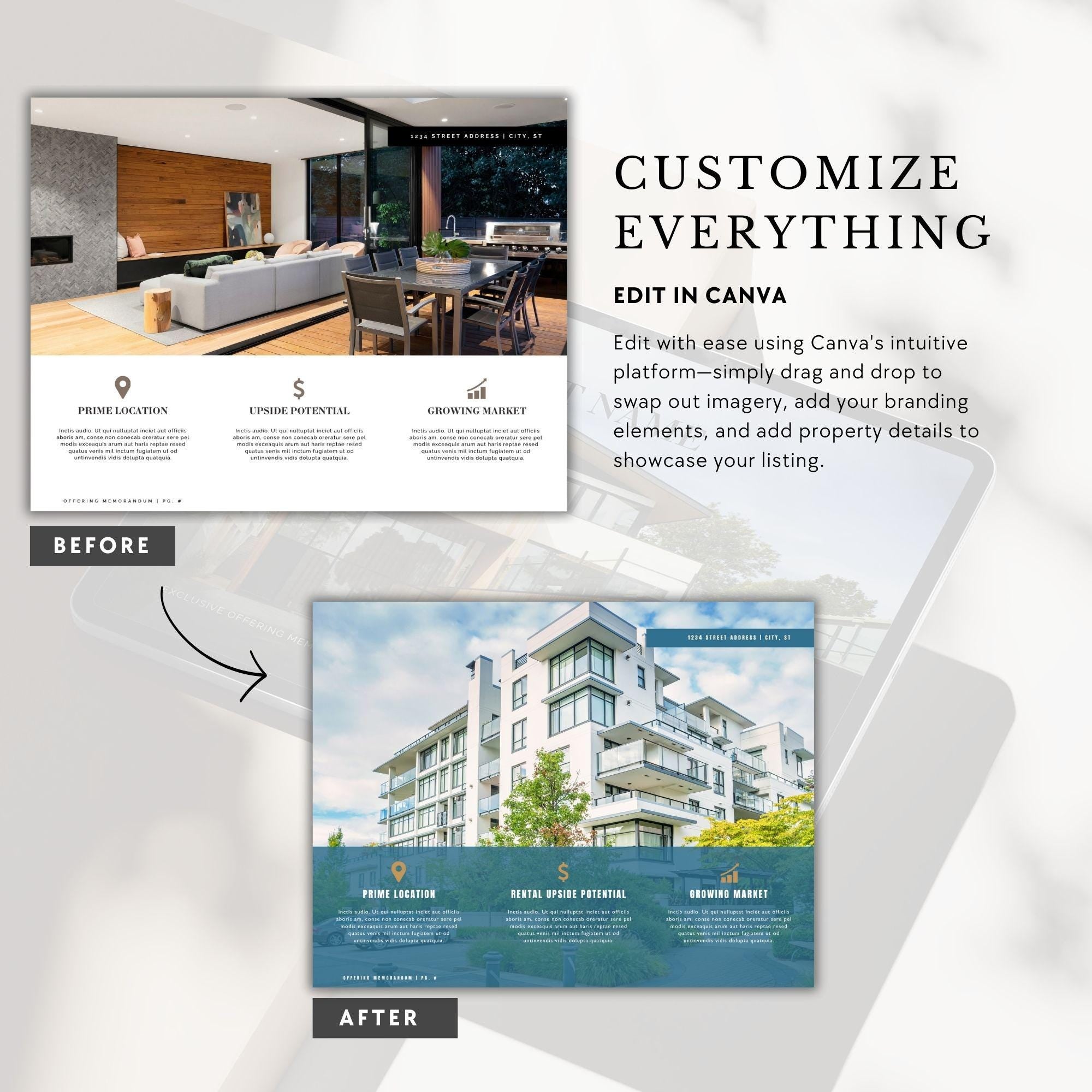 Offering Memorandum Brochure Template | Commercial Real Estate Brochure | For Sale Package | Edit in Canva