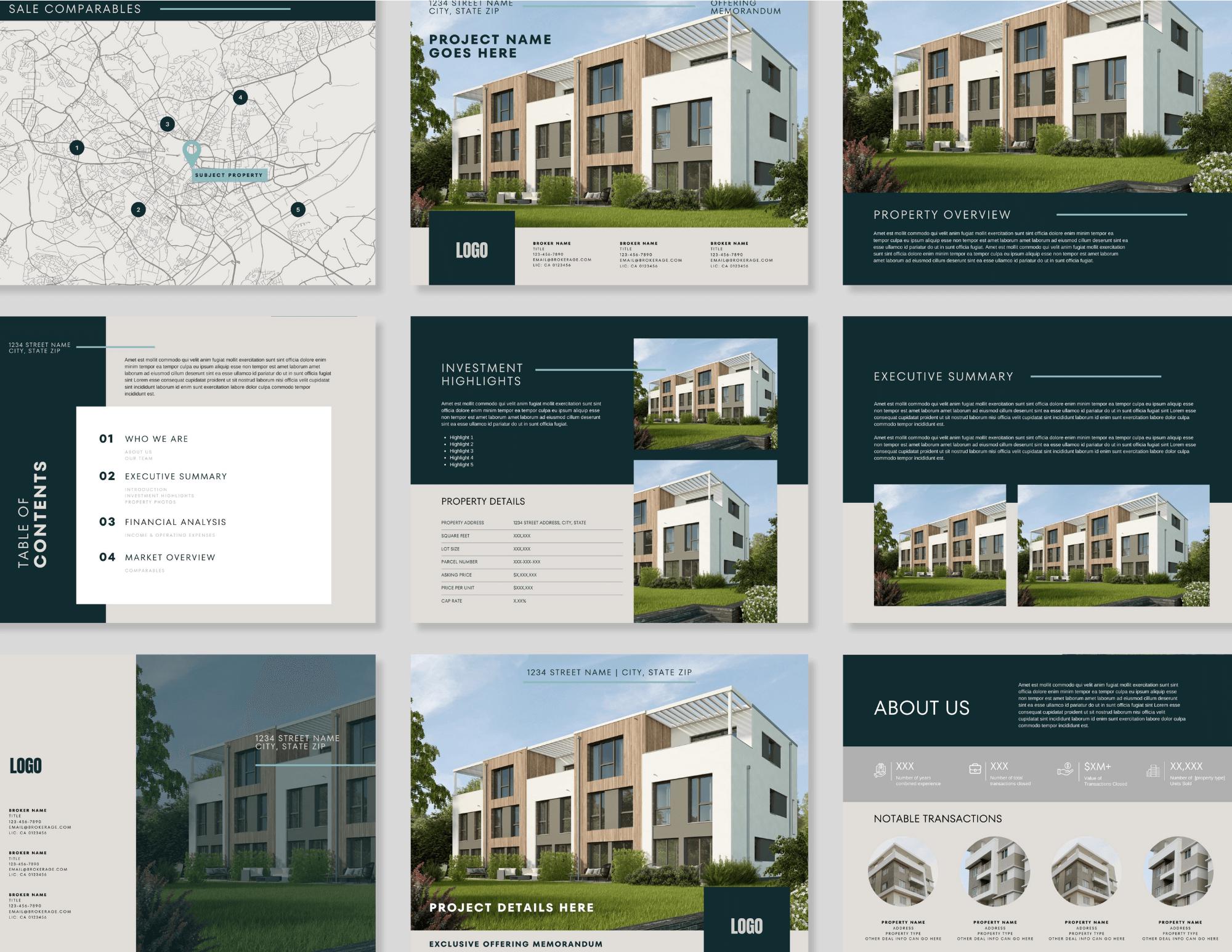 Commercial Real Estate Offering Memorandum Template: 15-Page Brochure (Edit in Canva)