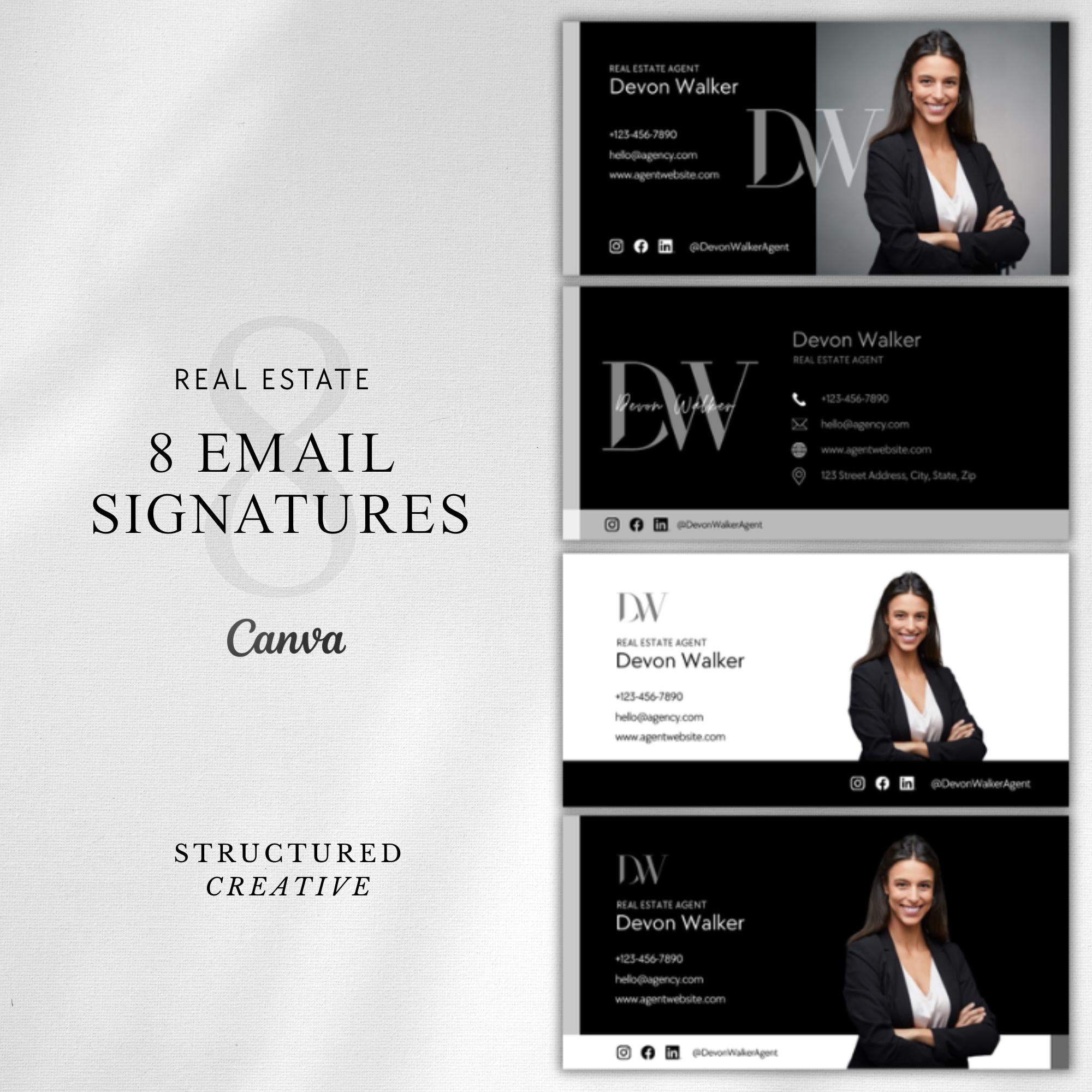 Real Estate Email Signature Template Bundle: Modern Realtor Design (Canva)