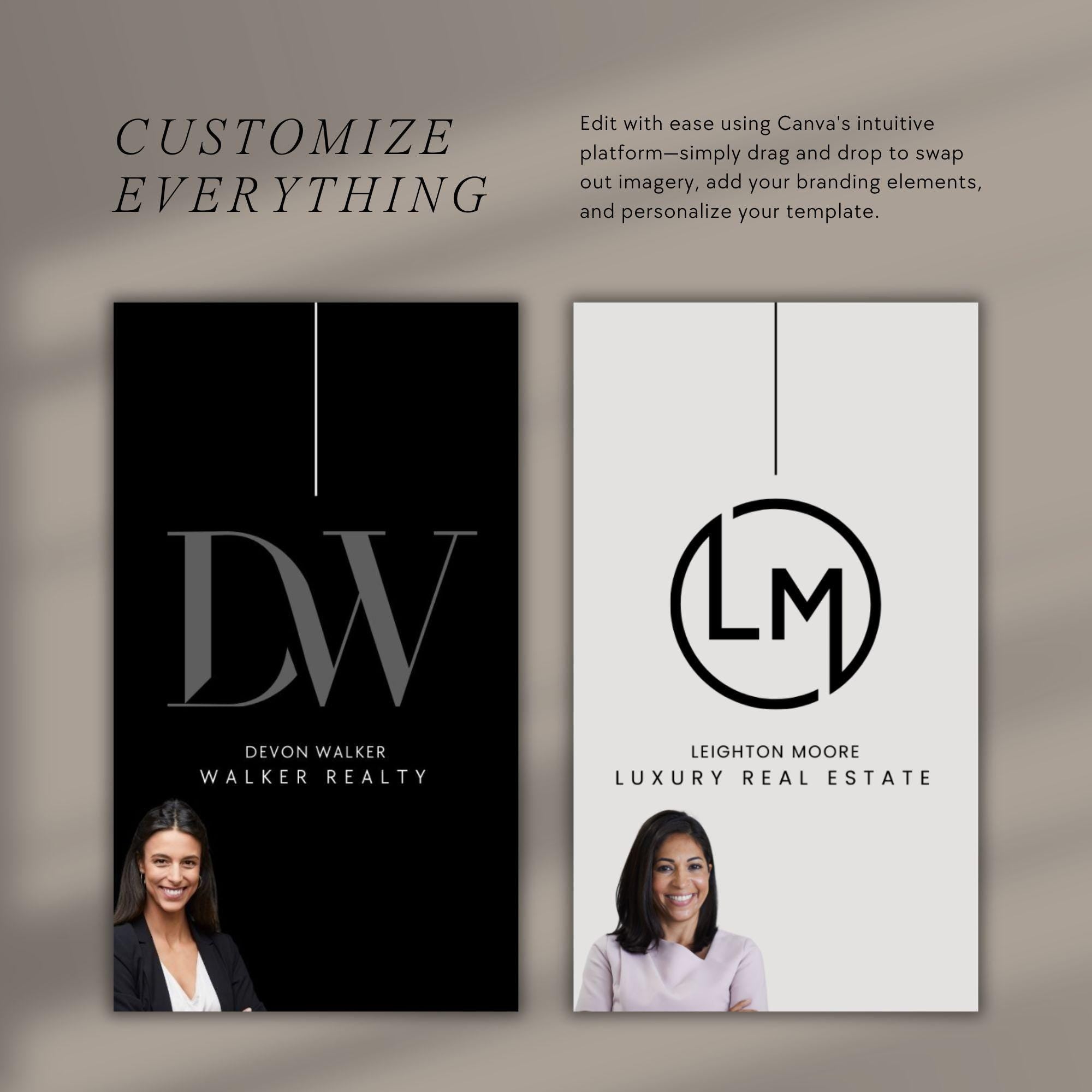Real Estate Business Card Templates – 3-Pack Vertical Canva Designs (Photo + No-Photo Options)