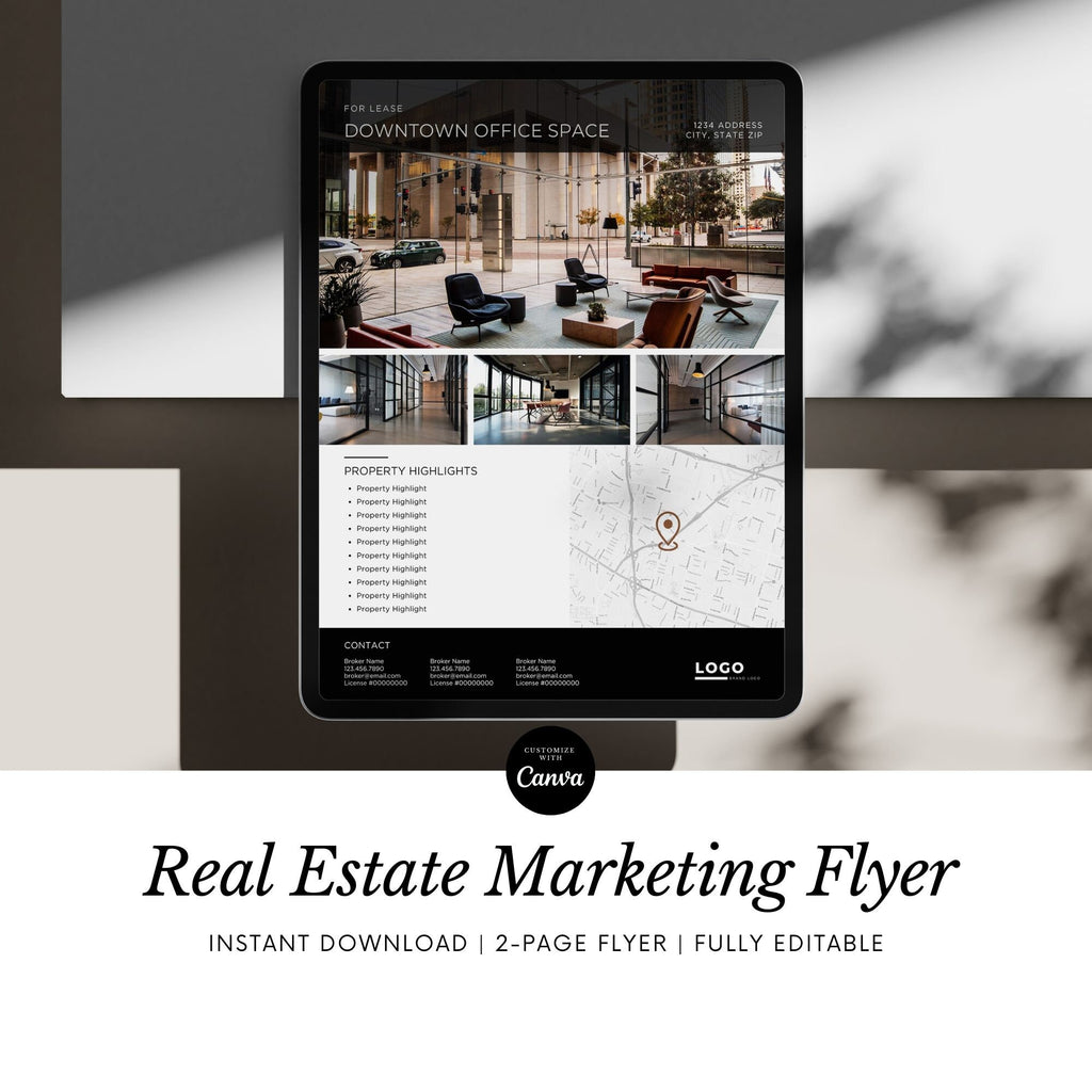 Commercial Real Estate Marketing Flyer Template: Editable Canva Design (8.5x11 Portrait)
