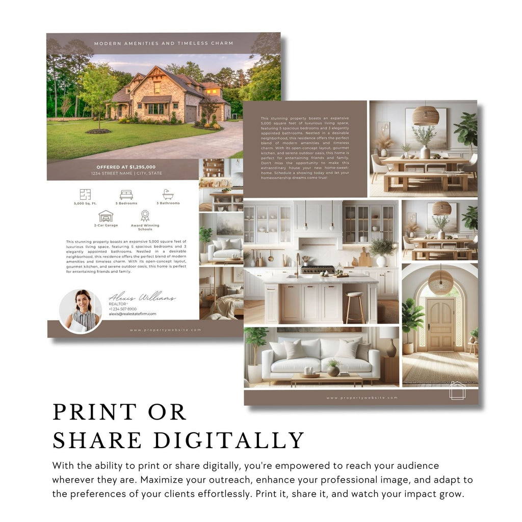 Real Estate Listing Flyer: 2-Page Canva Template (Digital Download)