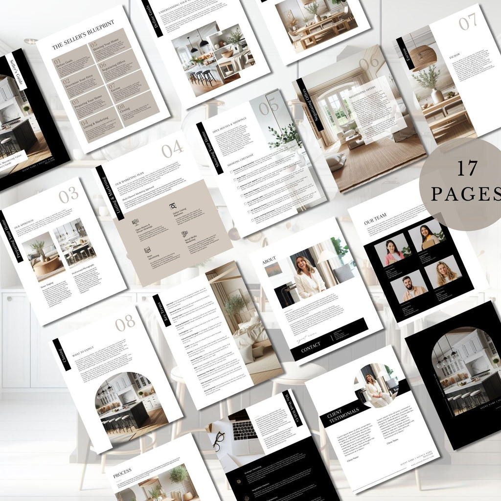 Real Estate Seller's Guide: 17-Page Marketing Template (Canva Editable, Digital Download)