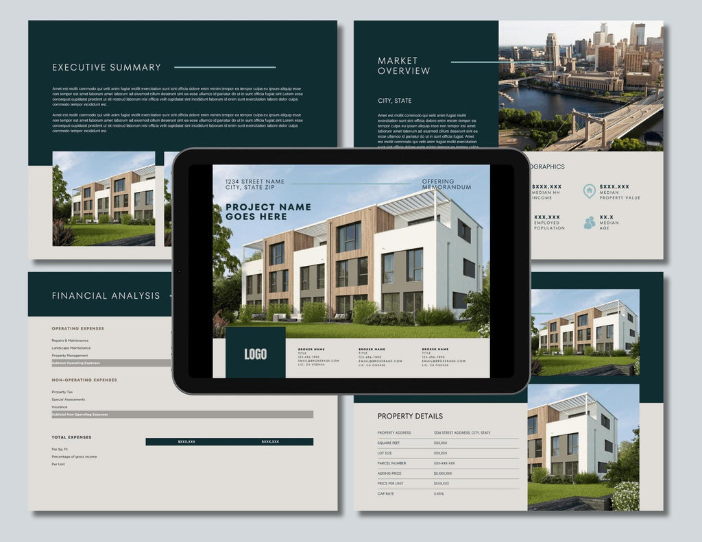Commercial Real Estate Offering Memorandum Template: 15-Page Brochure (Edit in Canva)